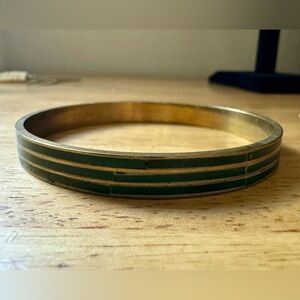 Vintage Forest Green , Gold Toned Pinstripe Bangle Bracelet Unsigned